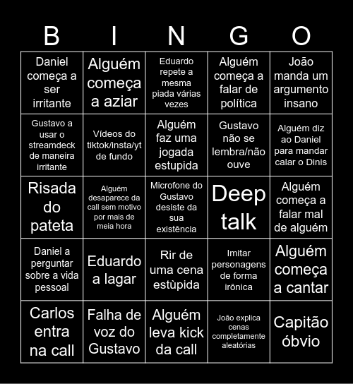 BINGO DA CALL Bingo Card