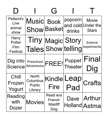Dig into Reading Bingo Card