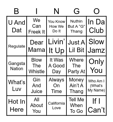 90's/2000's Hip Hop Bingo Card