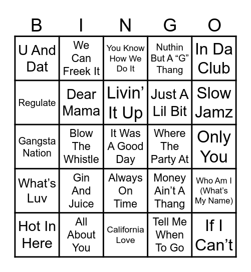 90's/2000's Hip Hop Bingo Card