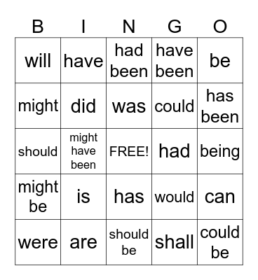 Linking - Helping Verbs Bingo Card