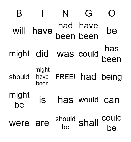 Linking - Helping Verbs Bingo Card