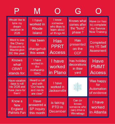 PMO-G-O Bingo Card