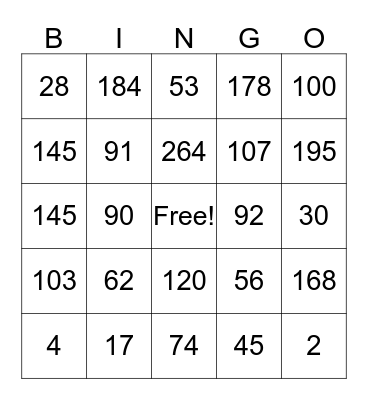 Place Value Bingo Card