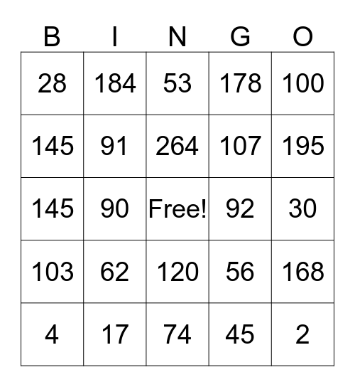 Place Value Bingo Card