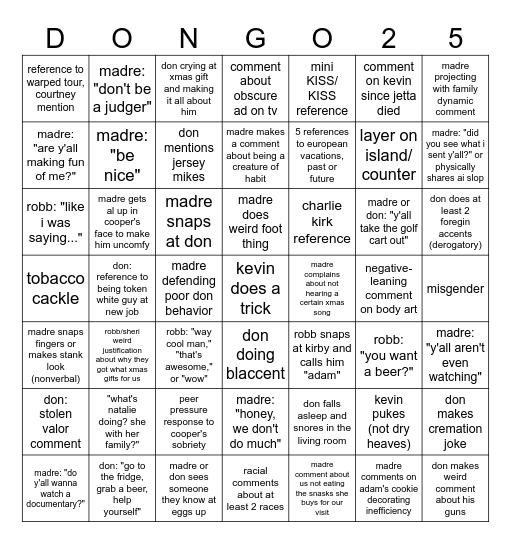 DONGO 2025 Bingo Card