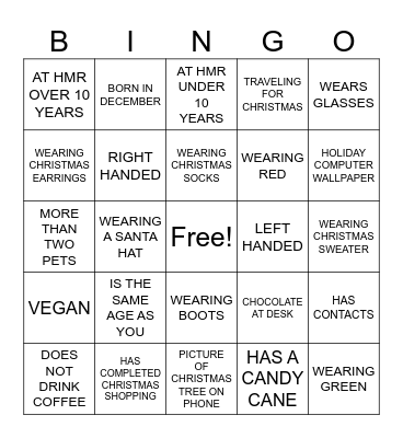 HMR Find Someone Bingo Card