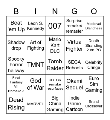 The Game Awards 2025 Bingo Card
