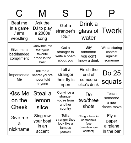 Charlie's Bye Bye Bingo Card