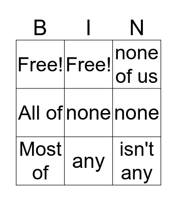 Quantifiers Bingo Card