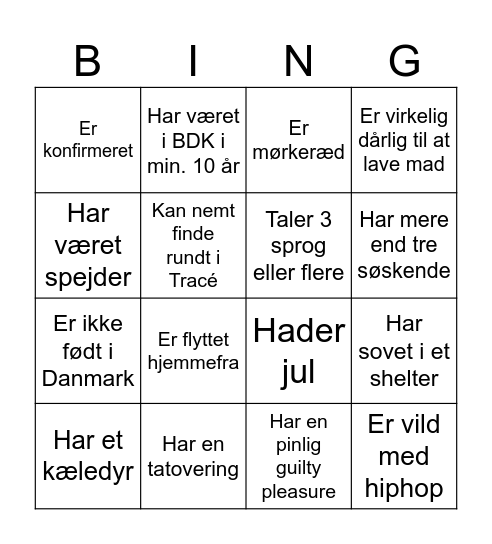 Menneskebingo Card
