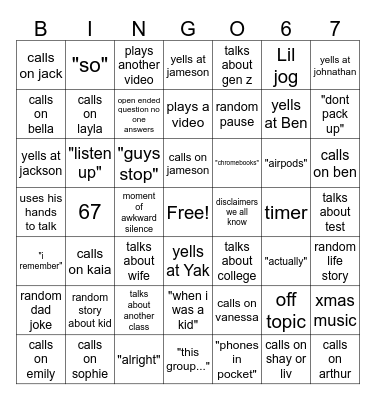 7th hr Bingo Card