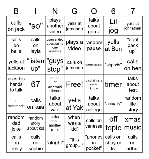 7th hr Bingo Card