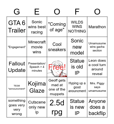 Game Awards Bingo Card