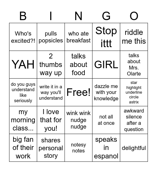 Carrione Bingo Card