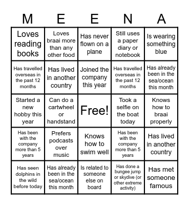 MEENA YEAR-END YACHT PARTY BINGO Card