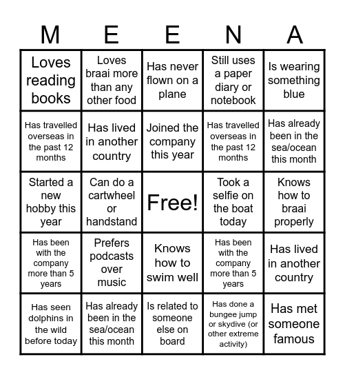 MEENA YEAR-END YACHT PARTY BINGO Card