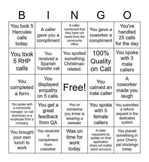 GA Core Bingo Card