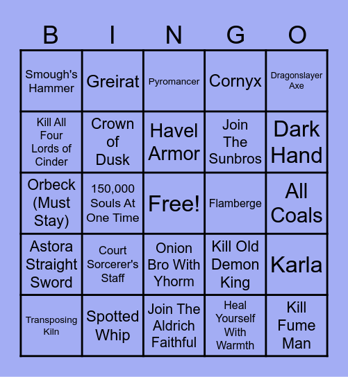 Dark Souls 3 Bingo Card