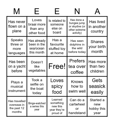 MEENA YEAR-END YACHT PARTY BINGO Card