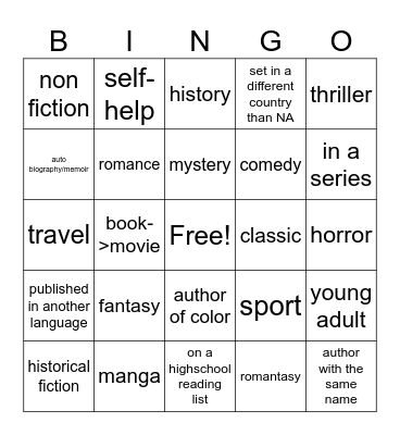 Book Bingo Card