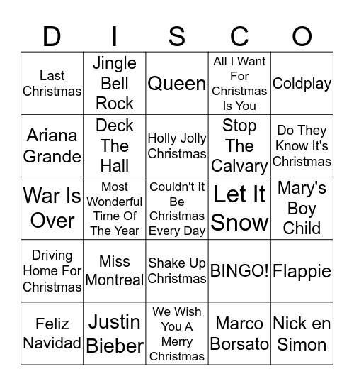 ISW kerstmarkt 2016 Bingo Card