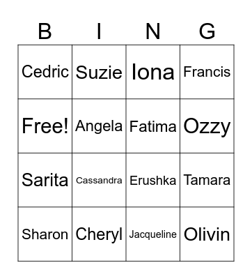 Iona's Birthday Bingo Card