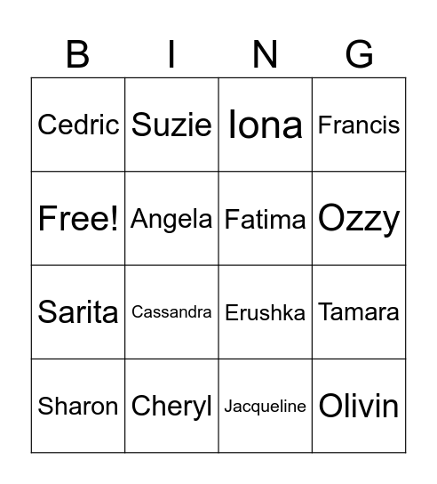 Iona's Birthday Bingo Card