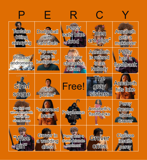 Percy Jackson and the Olympians Season 2 Bingo Card
