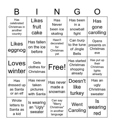 CCC Christmas Bingo Card