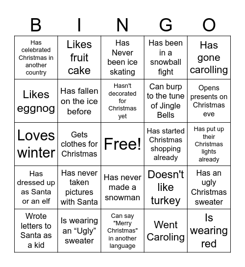 CCC Christmas Bingo Card