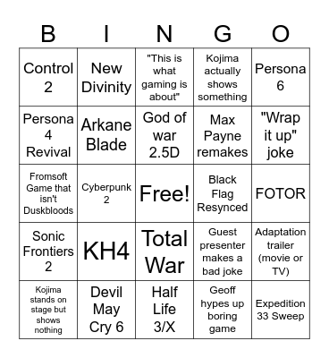 GOTY 2025 Bingo Card