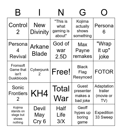 GOTY 2025 Bingo Card