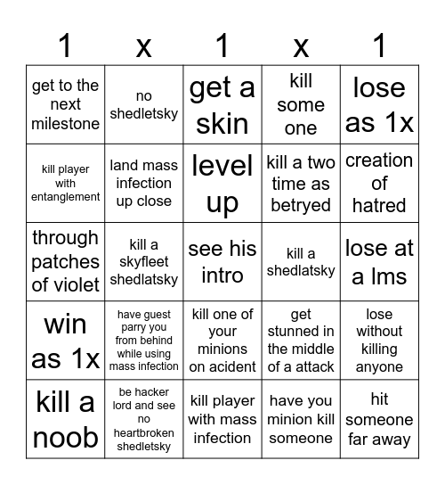 1x1x1x1 (forsaken) Bingo Card