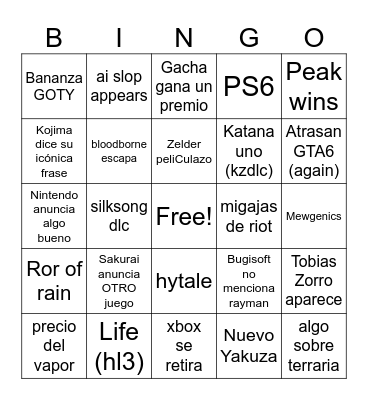 Los juegos del año of the year Bingo Card