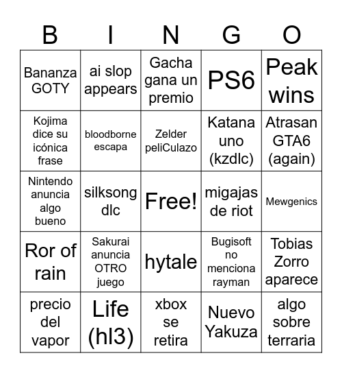 Los juegos del año of the year Bingo Card