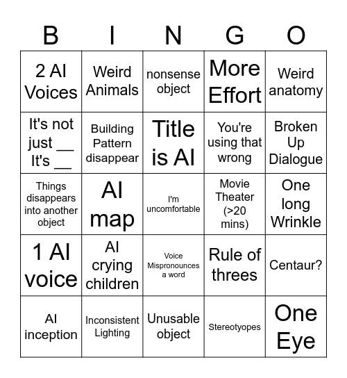 AI Features Bingo Card