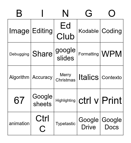 Computer Class BINGO Card