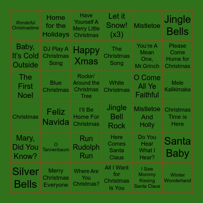 Christmas Music Bingo Card