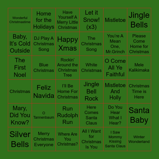 Christmas Music Bingo Card