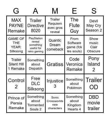 The Game Awards 2025 Bingo Card