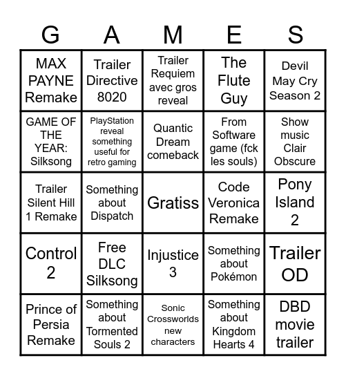 The Game Awards 2025 Bingo Card