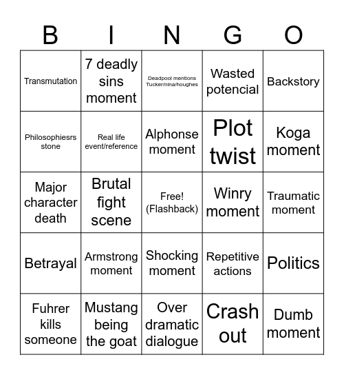 Fullmetal Bingo Card