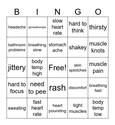 biofeedback Bingo Card