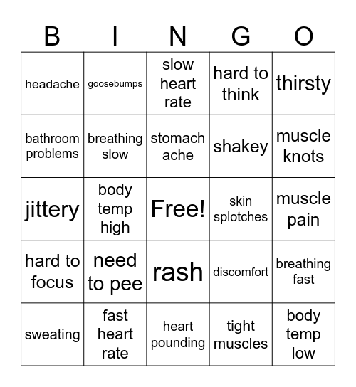 biofeedback Bingo Card