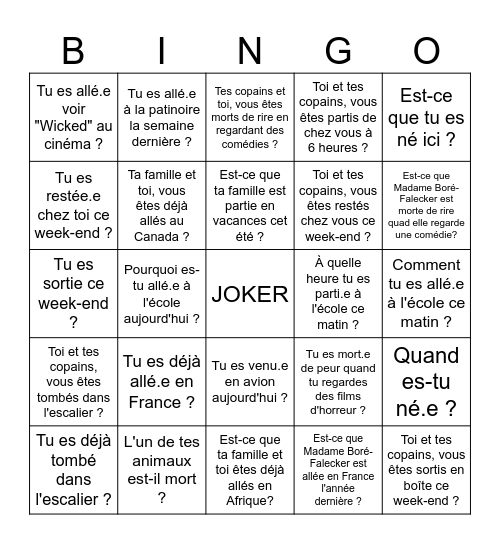 Van der Tramp Walking Bingo - Questions Bingo Card