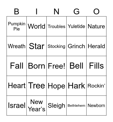 Christmas Song Lyric Bingo Card