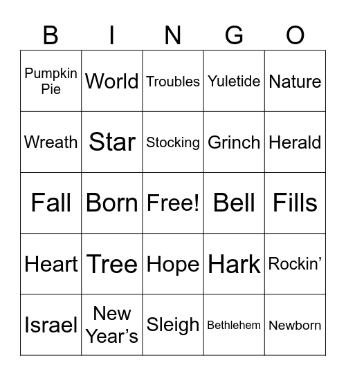 Christmas Song Lyric Bingo Card
