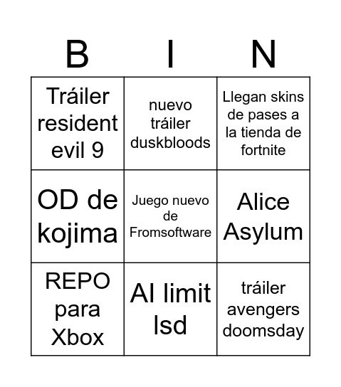 Untitled Bingo Card