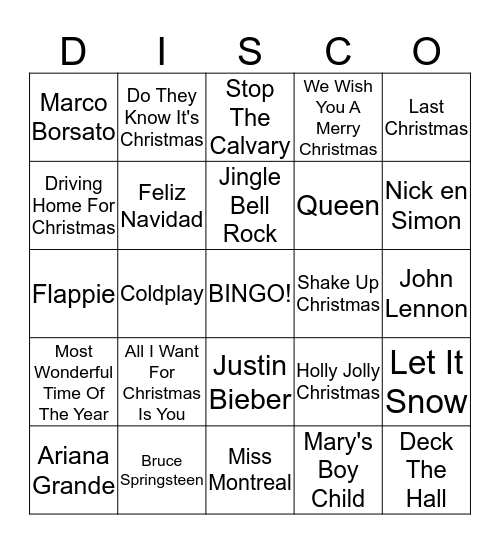 ISW kerstmarkt 2016 Bingo Card